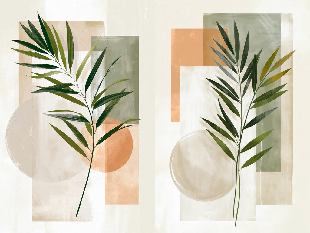 Painting of leaves and squares Painting of leaves and squares