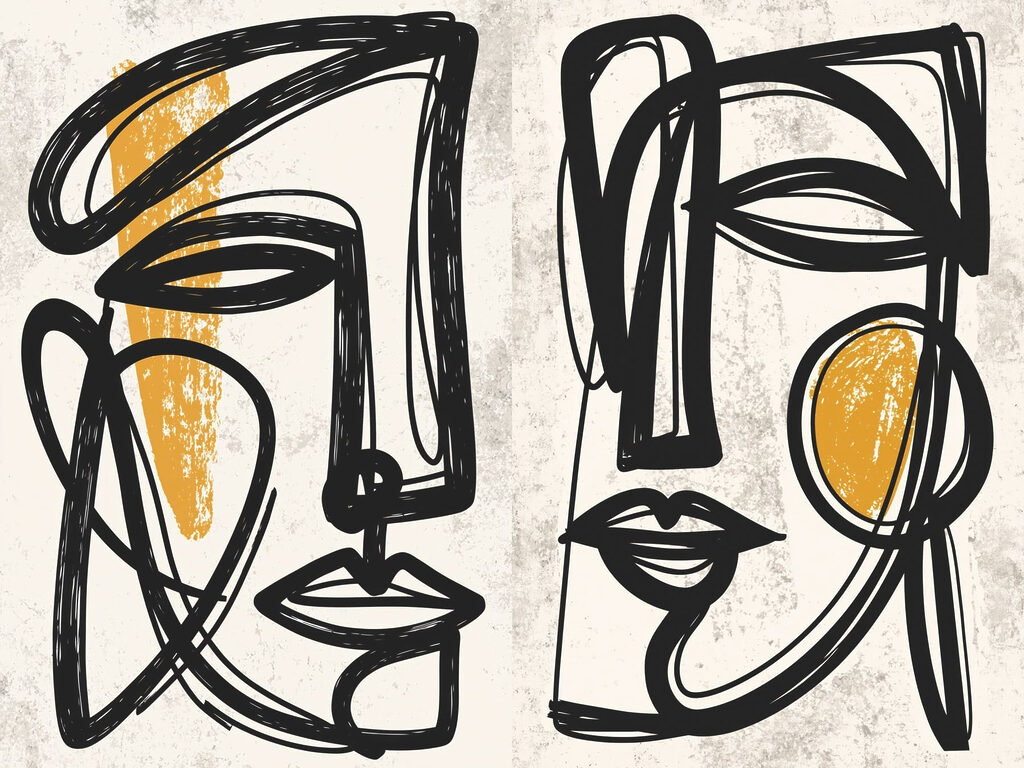 Couple of faces drawn in black and yellow Couple of faces drawn in black and yellow
