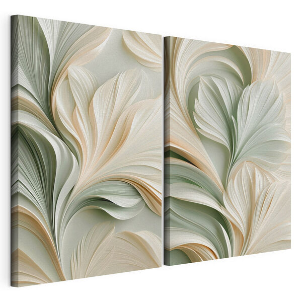 Collage mit einem weiß-grünen Blumenmuster Modularer Leinwanddruck Collage mit einem weiß-grünen Blumenmuster