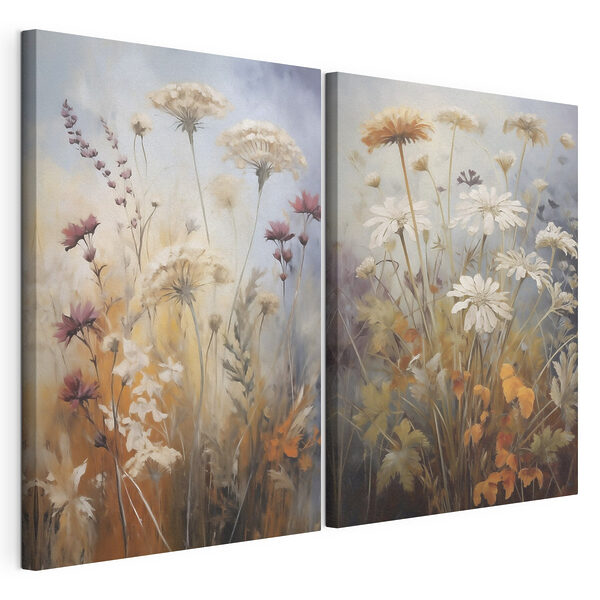 Gemälde mit Blumen und Gras Modularer Leinwanddruck Gemälde mit Blumen und Gras