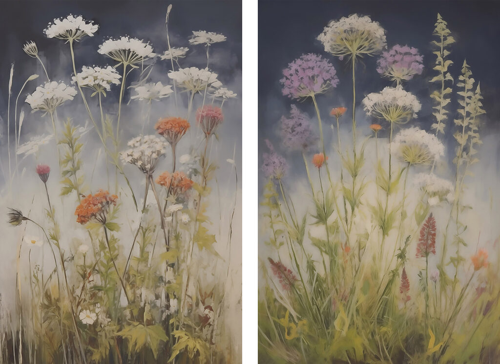 Painting of flowers in a field Painting of flowers in a field