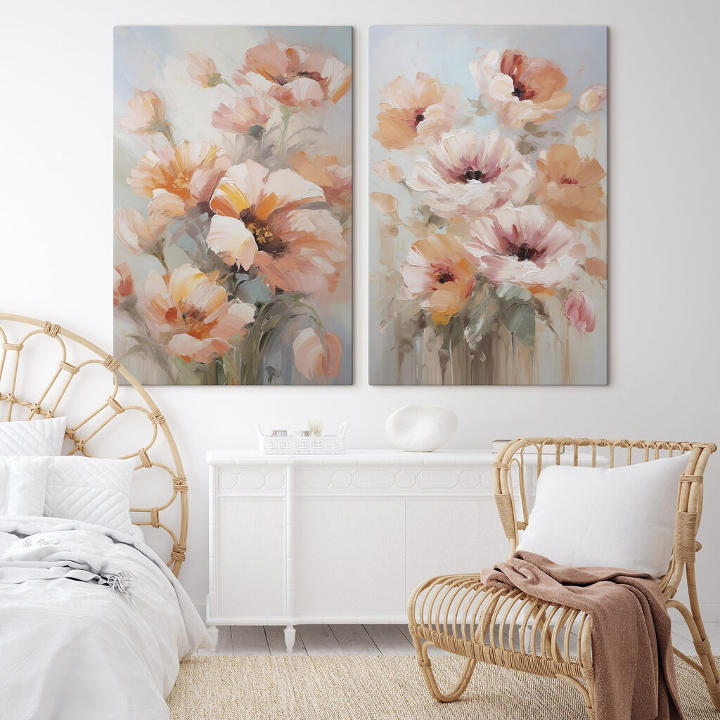 Painting of flowers on a blue background Painting of flowers on a blue background