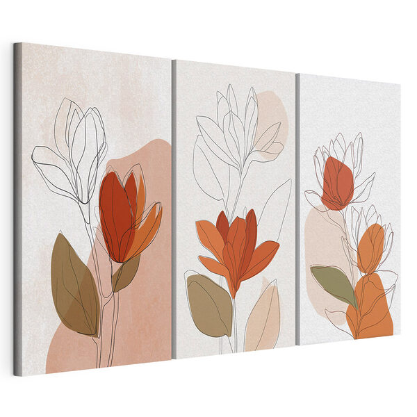 Modularer Leinwanddruck Zeichnung von Blumen mit Blättern