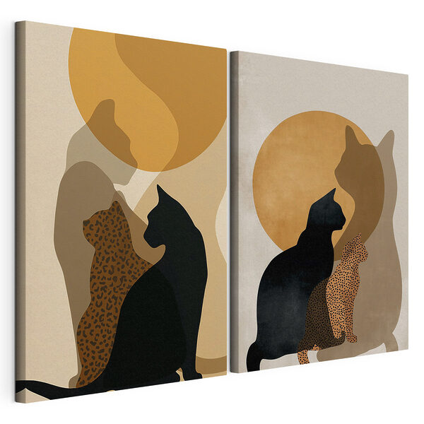 Eine Katze und eine Katze mit einer Katze in der Sonne Modularer Leinwanddruck Eine Katze und eine Katze mit einer Katze in der Sonne