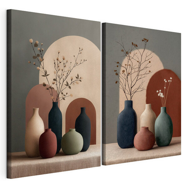 Modularer Leinwanddruck Modular canvas print Group of vases with flowers in them
