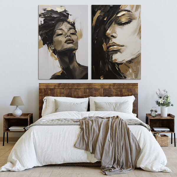 Collage of a woman's face and a painting of a woman's face Collage of a woman's face and a painting of a woman's face