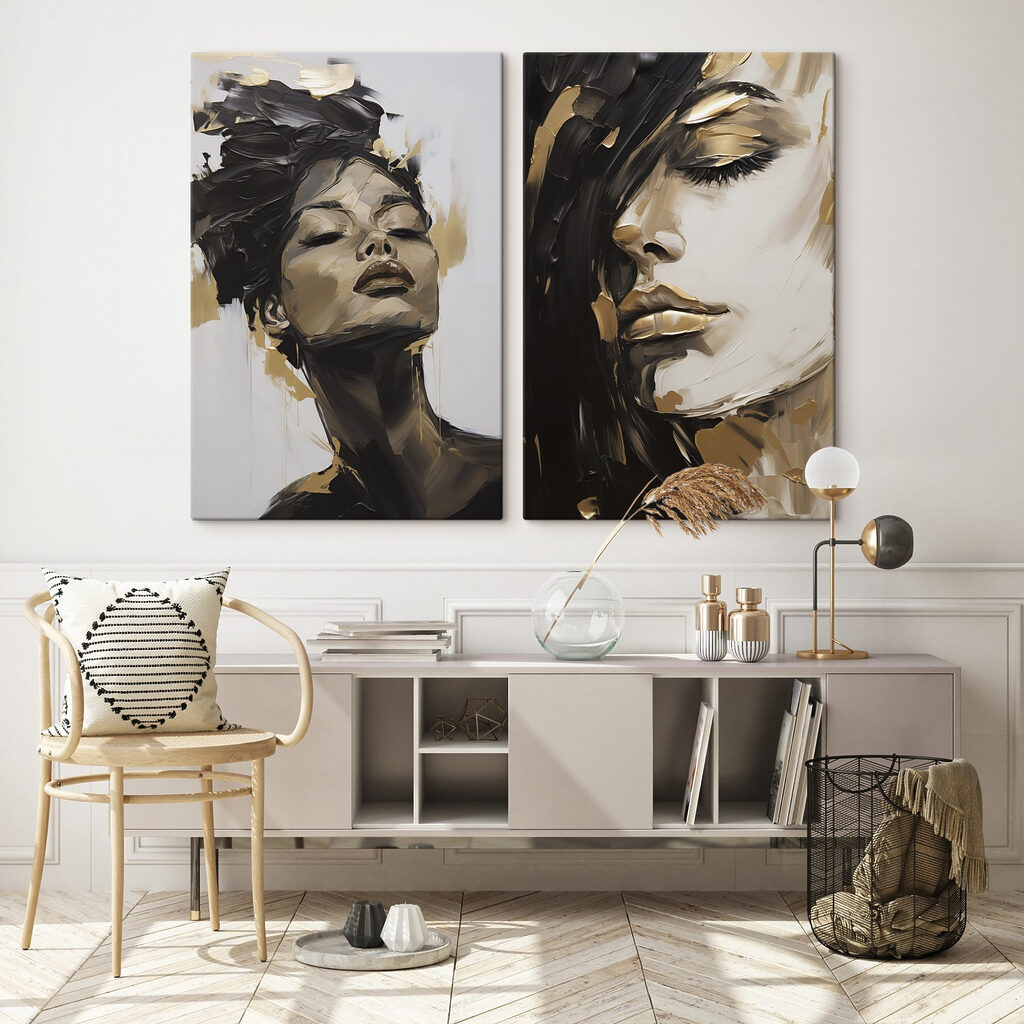 Collage of a woman's face and a painting of a woman's face Collage of a woman's face and a painting of a woman's face