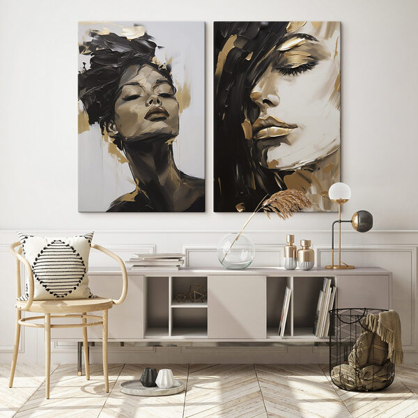 Collage of a woman's face and a painting of a woman's face Collage of a woman's face and a painting of a woman's face