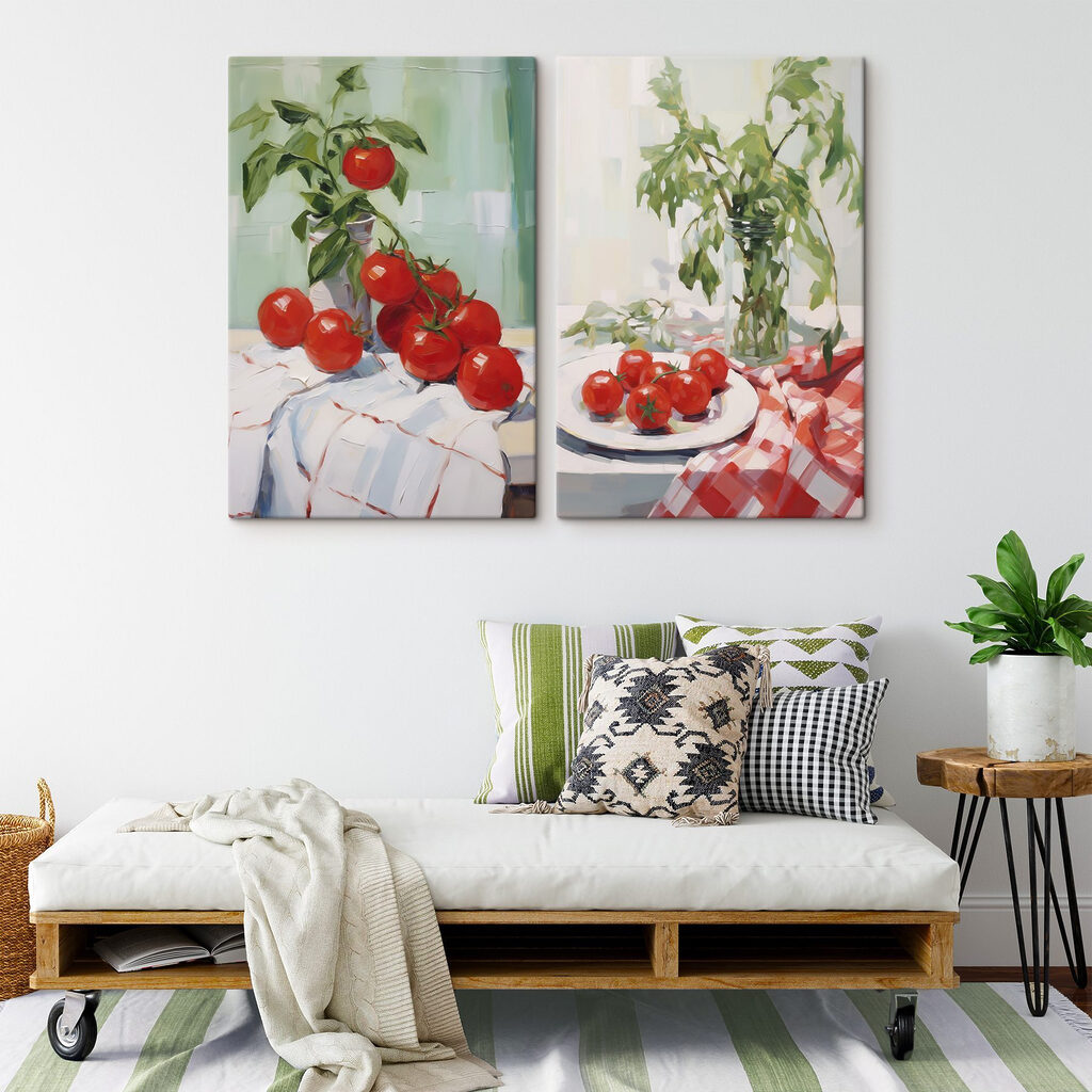 Painting of tomatoes on a table Painting of tomatoes on a table