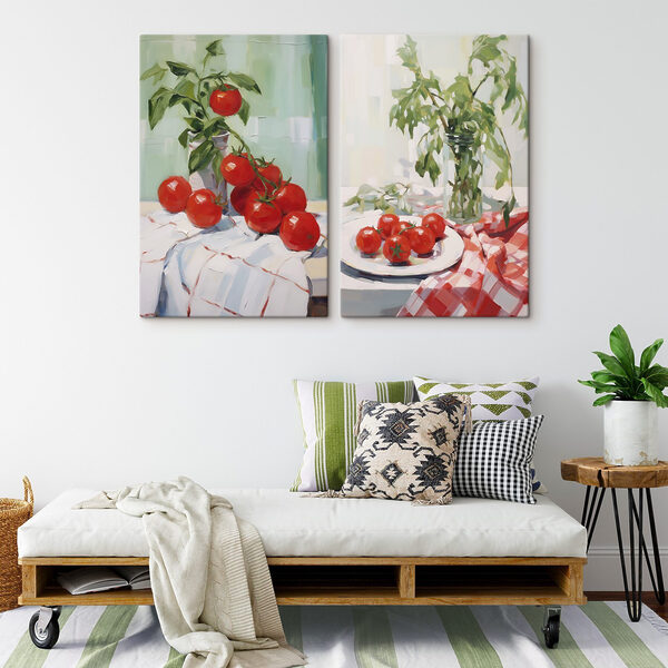 Painting of tomatoes on a table Painting of tomatoes on a table