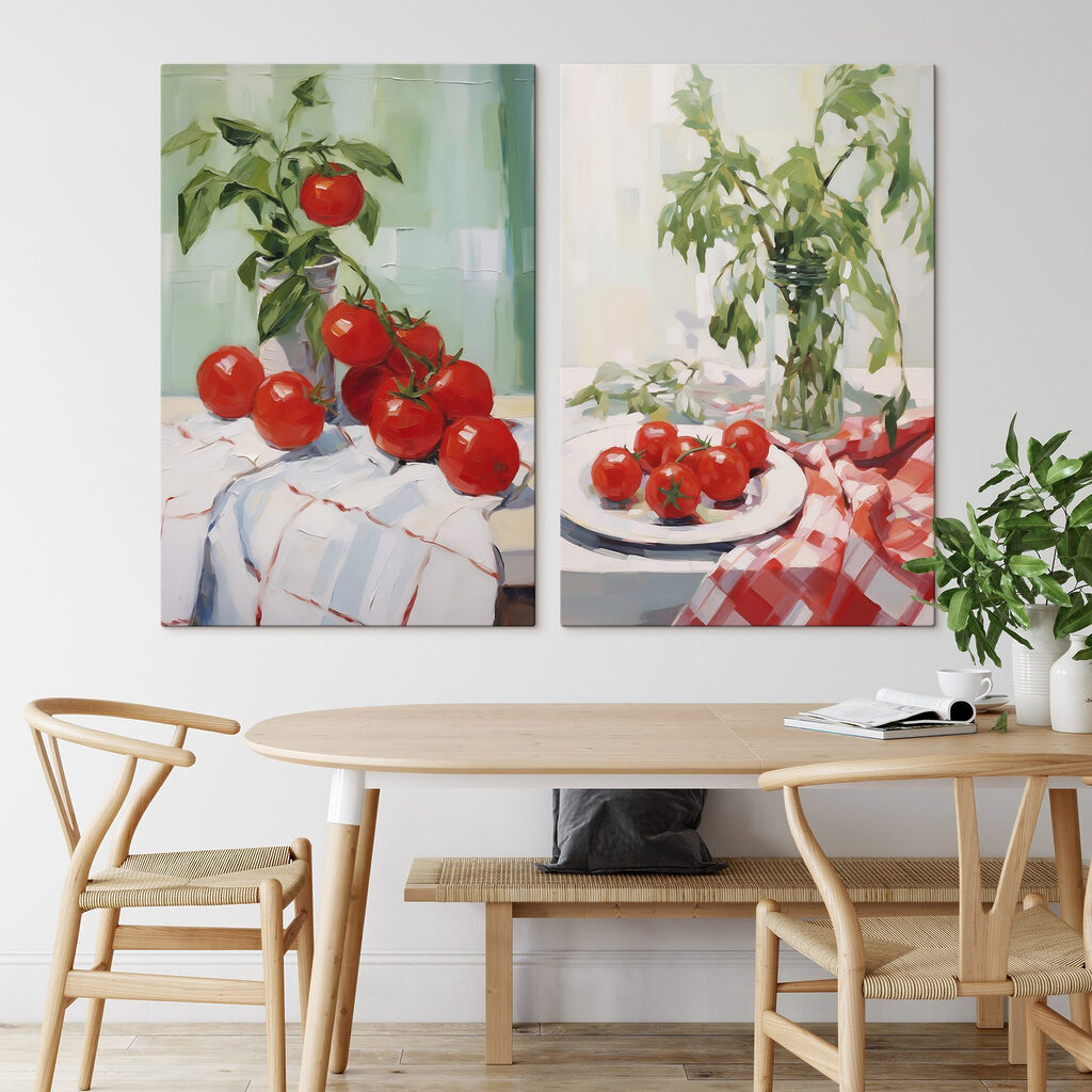 Painting of tomatoes on a table Painting of tomatoes on a table