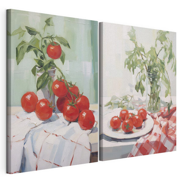 Modularer Leinwanddruck Gemälde von Tomaten auf einem Tisch