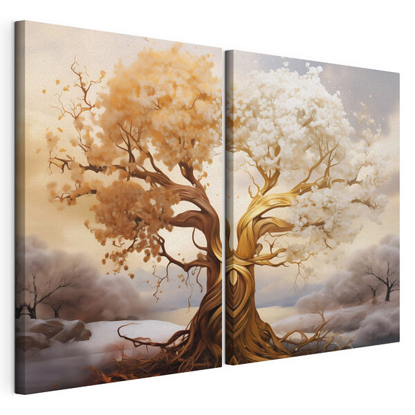 Baum mit weißen und gelben Blättern Modularer Leinwanddruck Baum mit weißen und gelben Blättern