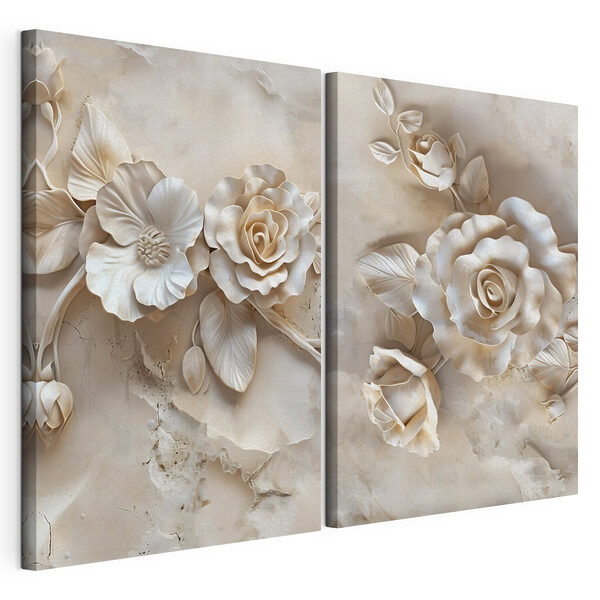 Modularer Leinwanddruck Blumencollage auf einer Marmoroberfläche