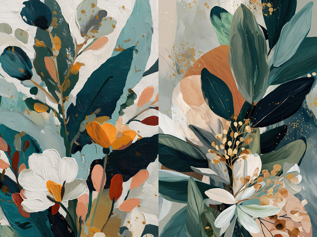 Painting of flowers and leaves Painting of flowers and leaves