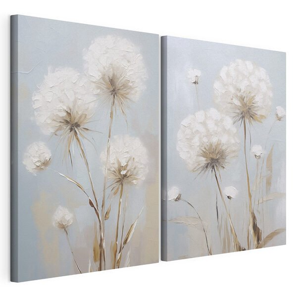 Gemälde mit Blumen auf blauem Hintergrund Modularer Leinwanddruck Gemälde mit Blumen auf blauem Hintergrund