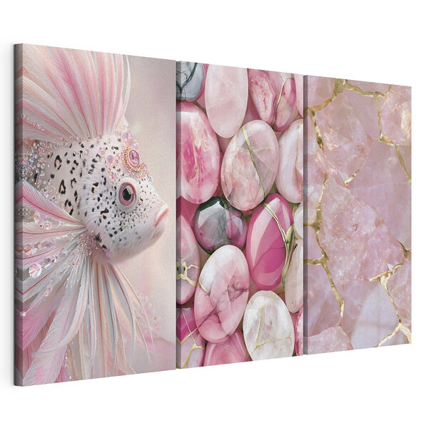 Modularer Leinwanddruck Collage aus rosa und weißen Steinen