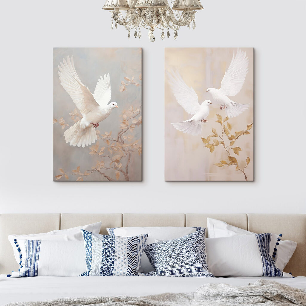 Collage of two white birds Collage of two white birds