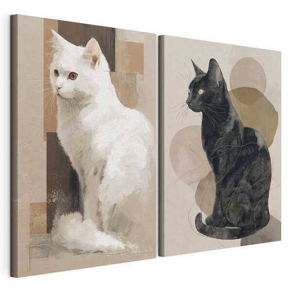 Weiße Katze und schwarze Katze Modularer Leinwanddruck Weiße Katze und schwarze Katze