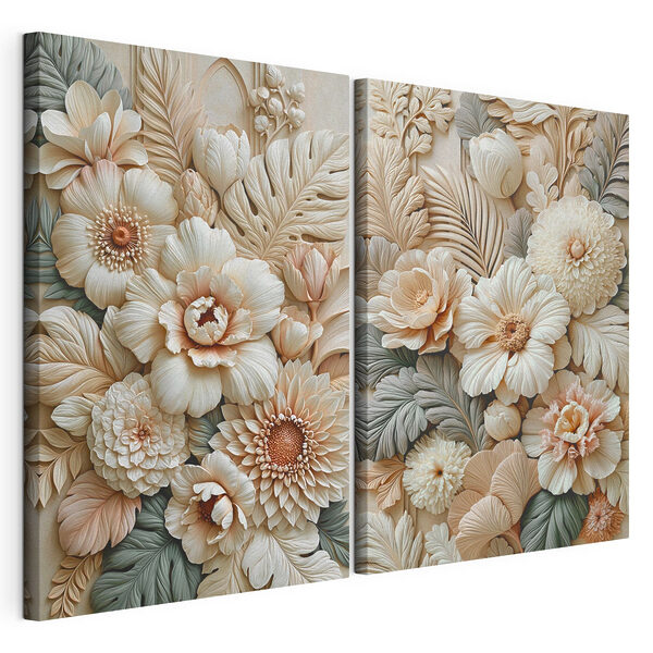 Modularer Leinwanddruck Collage aus Blumen und Blättern
