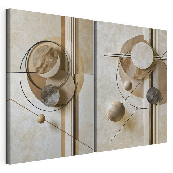 Kunstcollage mit Kreisen und Linien Modularer Leinwanddruck Kunstcollage mit Kreisen und Linien