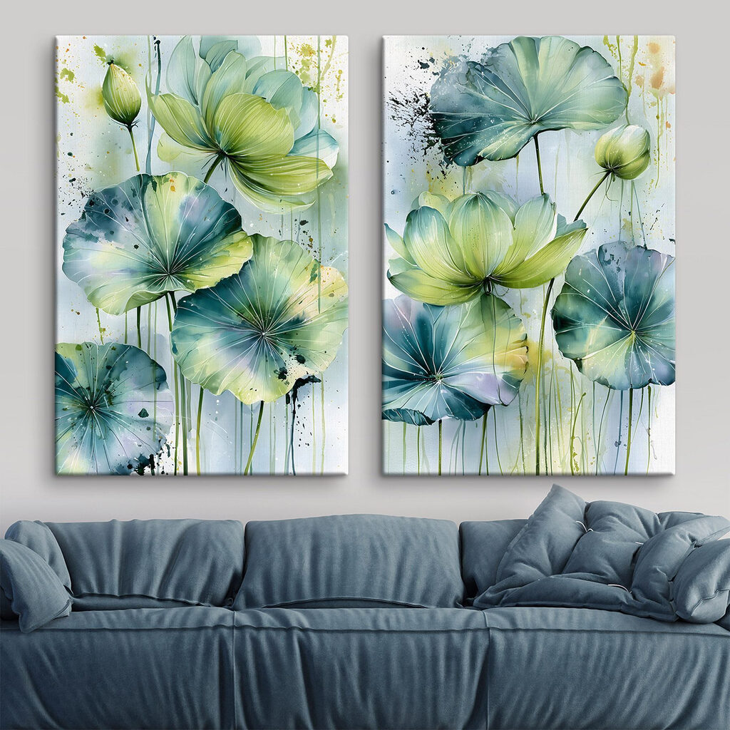 Painting of flowers with green leaves Painting of flowers with green leaves