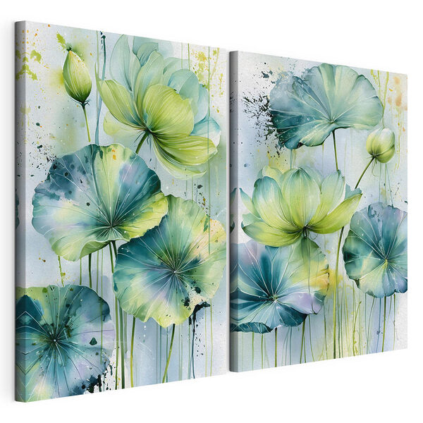 Gemälde von Blumen mit grünen Blättern Modularer Leinwanddruck Gemälde von Blumen mit grünen Blättern