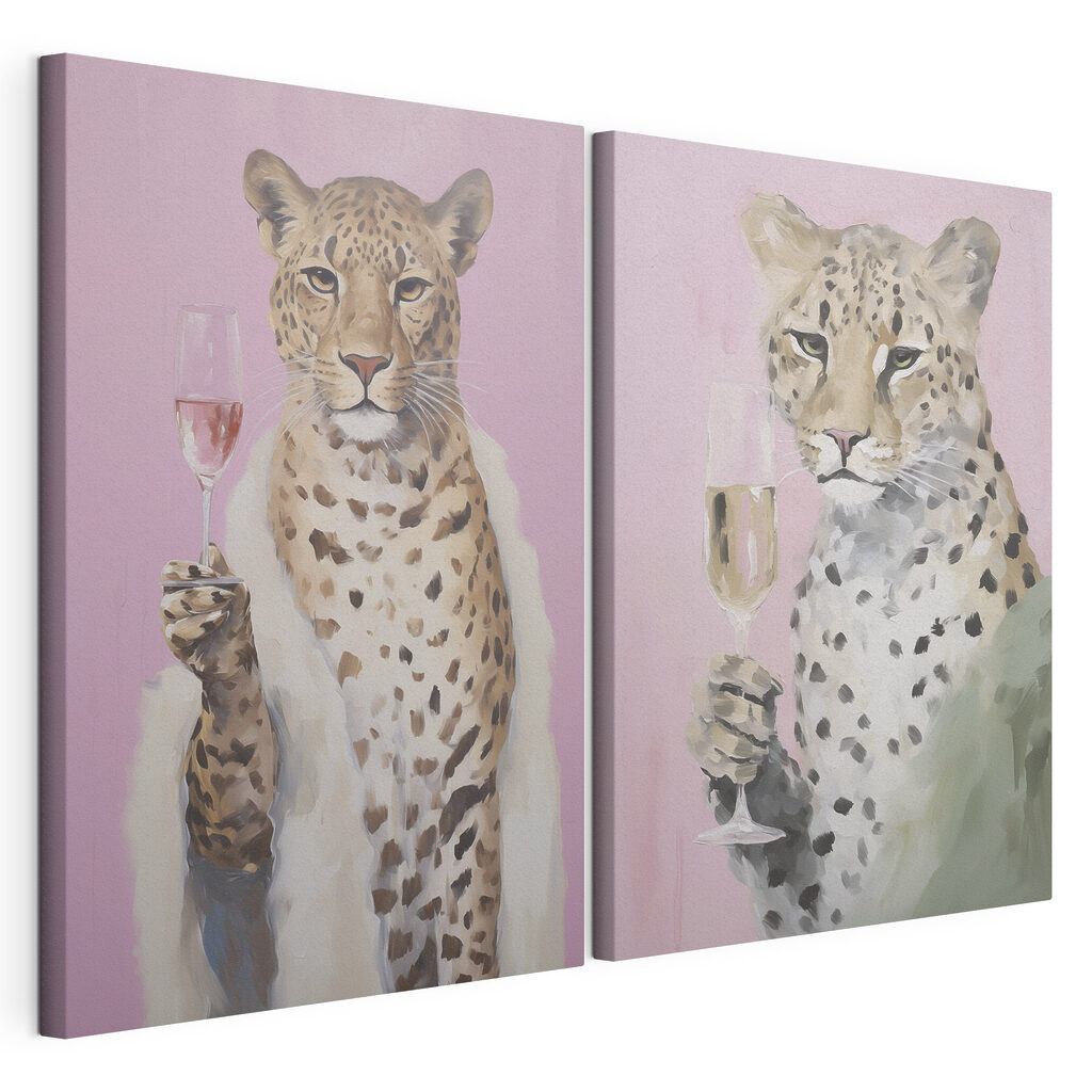 Painting of a cheetah holding a glass of wine Painting of a cheetah holding a glass of wine