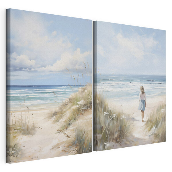 Modularer Leinwanddruck Eine Frau, die am Strand spazieren geht (Artikelnummer: m30591) Modularer Leinwanddruck Modularer Leinwanddruck Eine Frau, die am Strand spazieren geht (Artikelnummer: m30591)