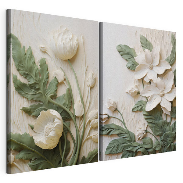 Modularer Leinwanddruck Elegante Blumenmuster in sanften Farbtönen