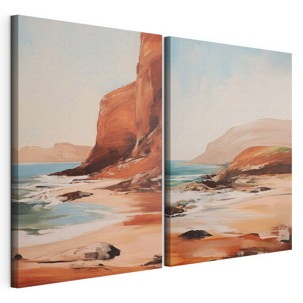 Gemälde eines Strandes und einer felsigen Klippe Modularer Leinwanddruck Gemälde eines Strandes und einer felsigen Klippe