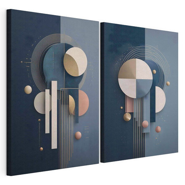 Kunstcollage mit Kreisen und Linien Modularer Leinwanddruck Kunstcollage mit Kreisen und Linien