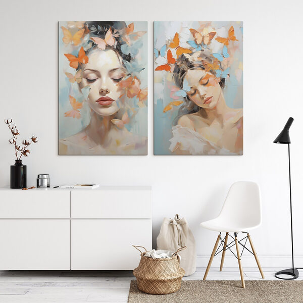 Collage of a woman with butterflies in her hair Collage of a woman with butterflies in her hair