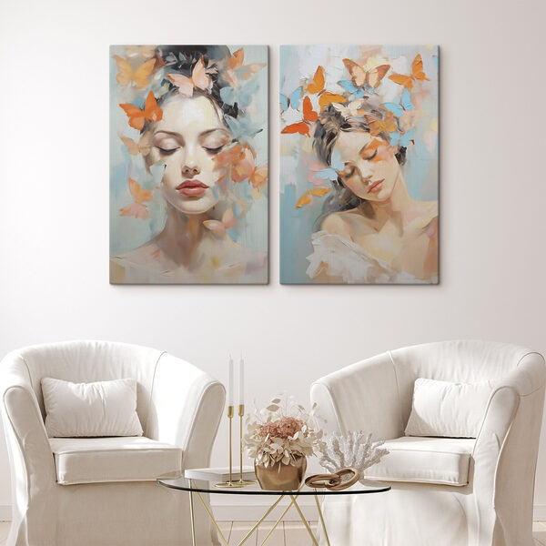Collage of a woman with butterflies in her hair Collage of a woman with butterflies in her hair
