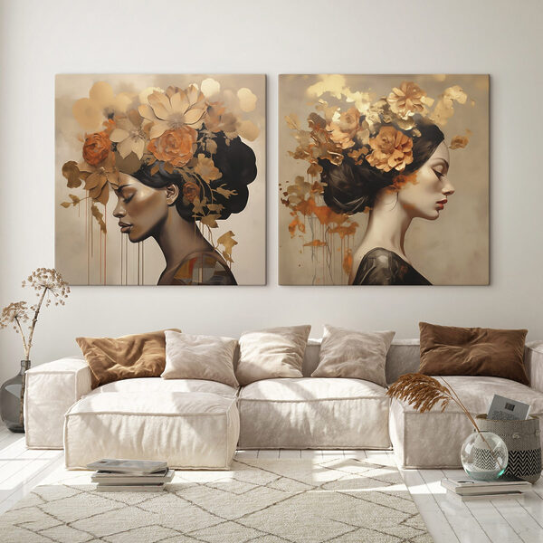 Painting of a woman with flowers in her hair Painting of a woman with flowers in her hair