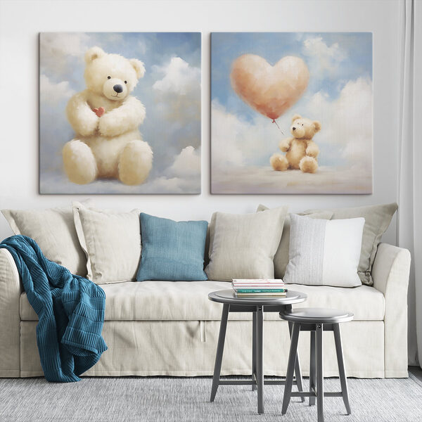 Two pictures of a teddy bear holding a balloon Two pictures of a teddy bear holding a balloon