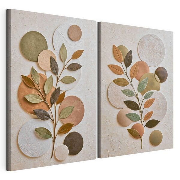 Modularer Leinwanddruck Modularer Leinwanddruck Collage einer Pflanze mit Blättern und Kreisen (Artikelnummer: m30529)