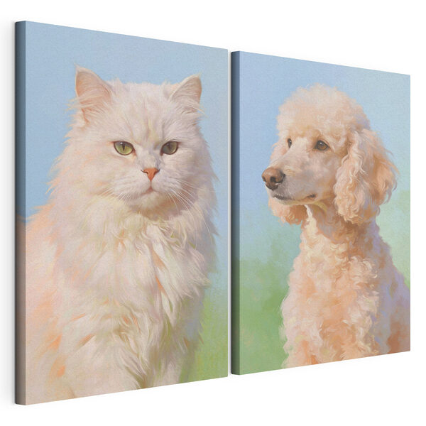 Katze und Hund blicken in die Kamera Modularer Leinwanddruck Katze und Hund blicken in die Kamera