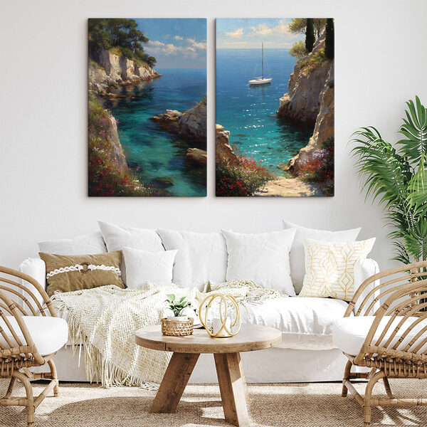 Painting of a sailboat in the ocean Painting of a sailboat in the ocean