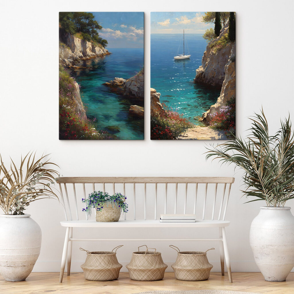 Painting of a sailboat in the ocean Painting of a sailboat in the ocean