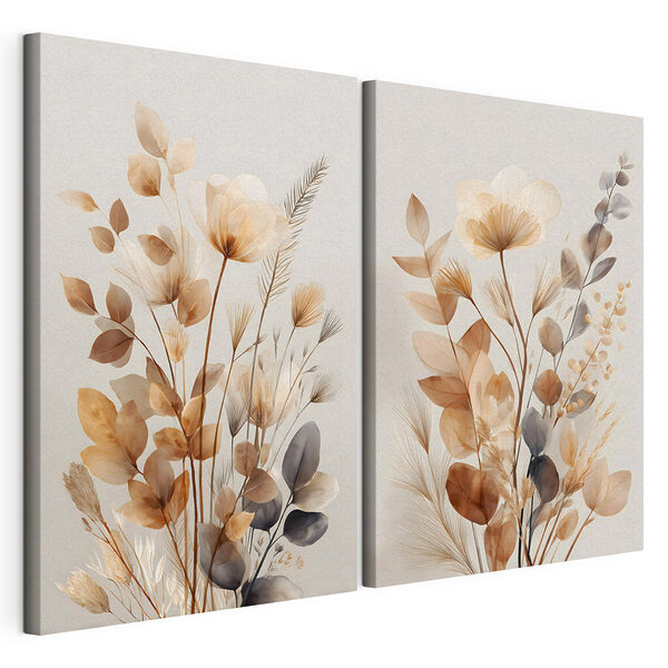 Modularer Leinwanddruck Elegantes Blumenarrangement in sanften Farbtönen