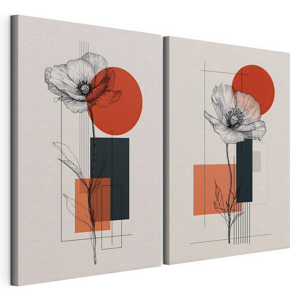 Collage aus Blumen und geometrischen Formen Modularer Leinwanddruck Collage aus Blumen und geometrischen Formen