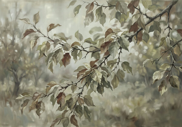 Painting of a tree branch with leaves