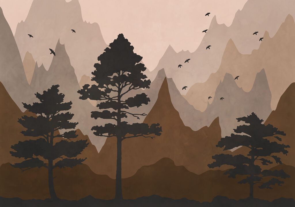 Painting of mountains and trees