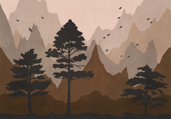 Painting of mountains and trees