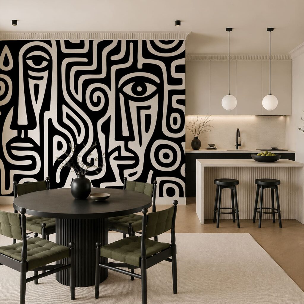Schwarz-weißes Muster aus Gesichtern Schwarz-weißes Muster aus Gesichtern