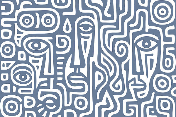 Pattern of faces and lines Pattern of faces and lines