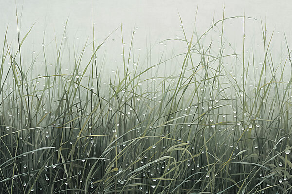 Water droplets on grass in the mist