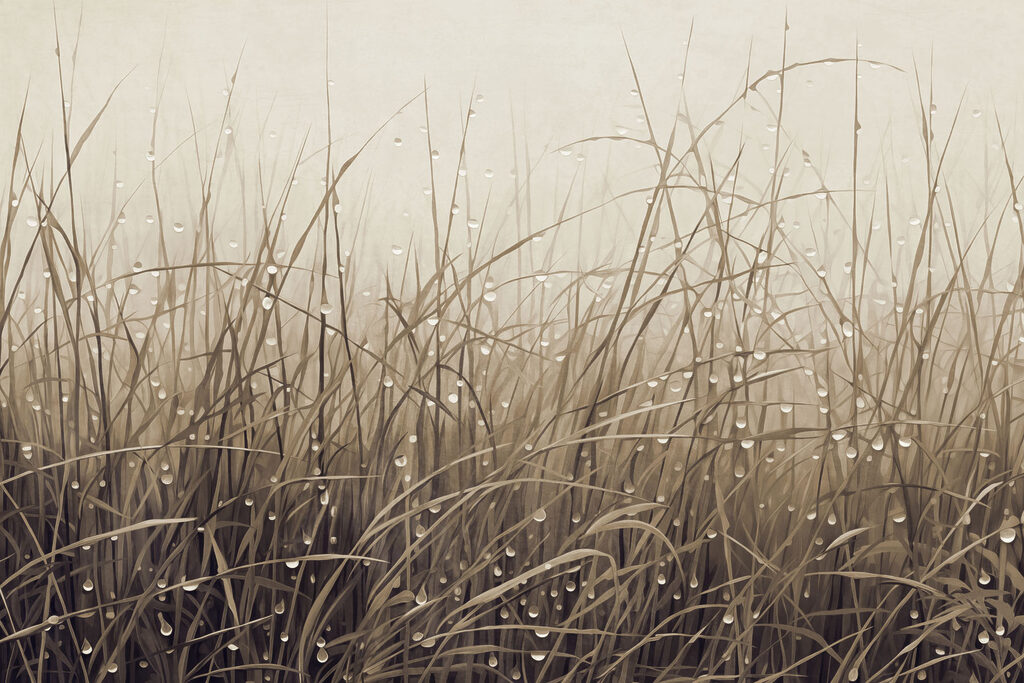 Gentle raindrops on soft grass
