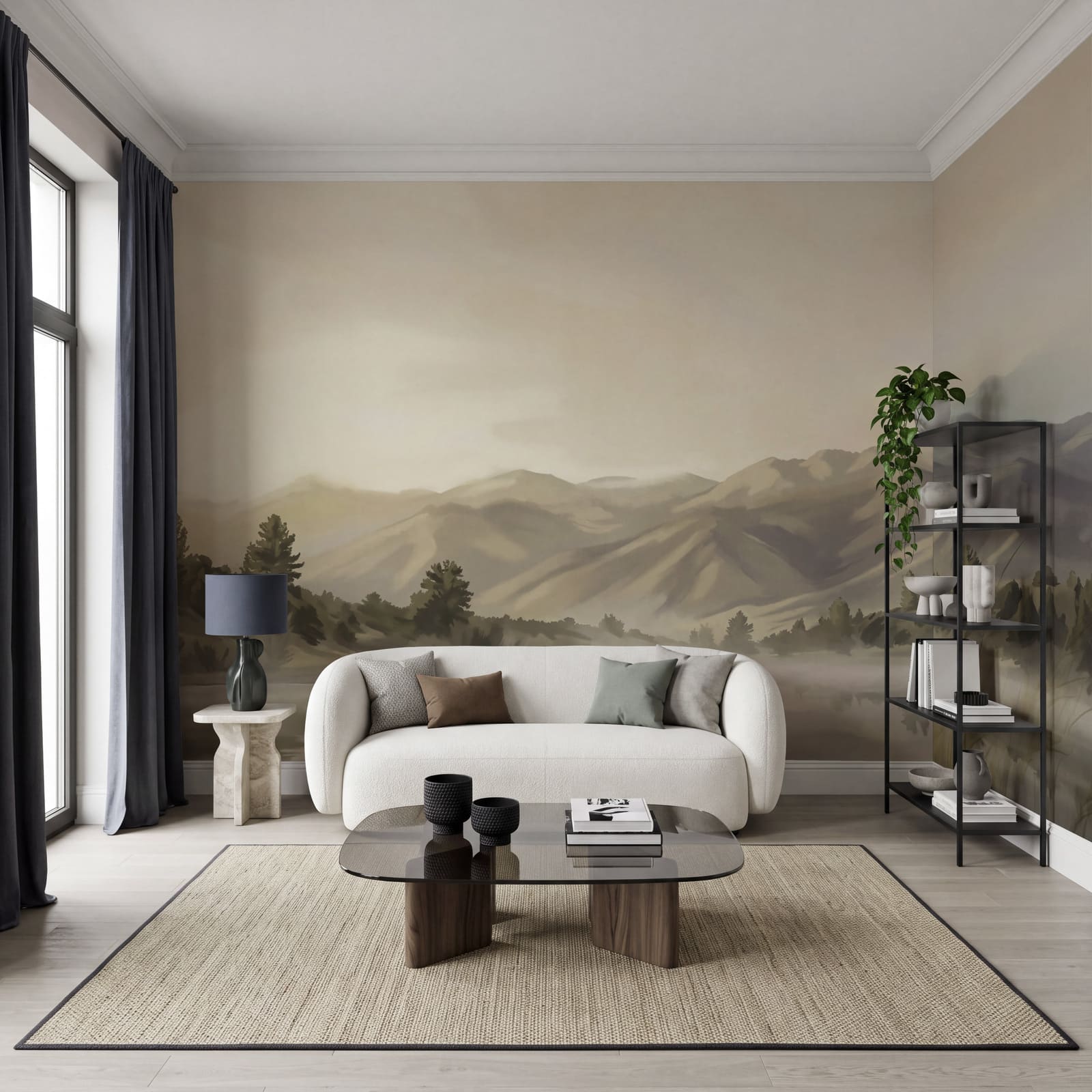 Gewässer mit Bäumen und Bergen im Hintergrund Gewässer mit Bäumen und Bergen im Hintergrund
